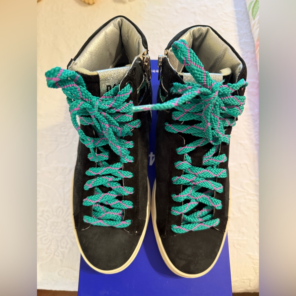 P448 Taylor High Top Sneakers Black Green Suede US 8.5 Euro 39 Only Worn Once